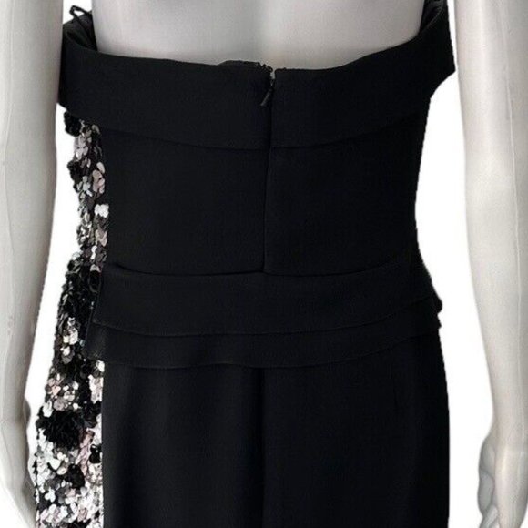 J Mendel Black Sequin Strapless Dress Size 10 100% Silk Short Mini Sheath - Picture 7 of 11